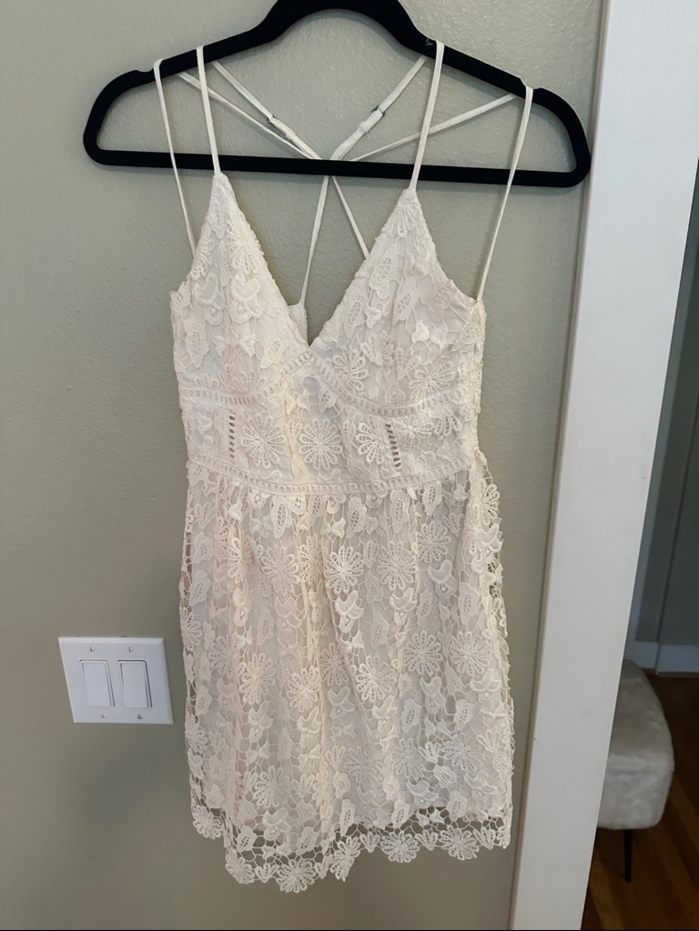 Hollister White Lace Spaghetti-Strap Mini Dress